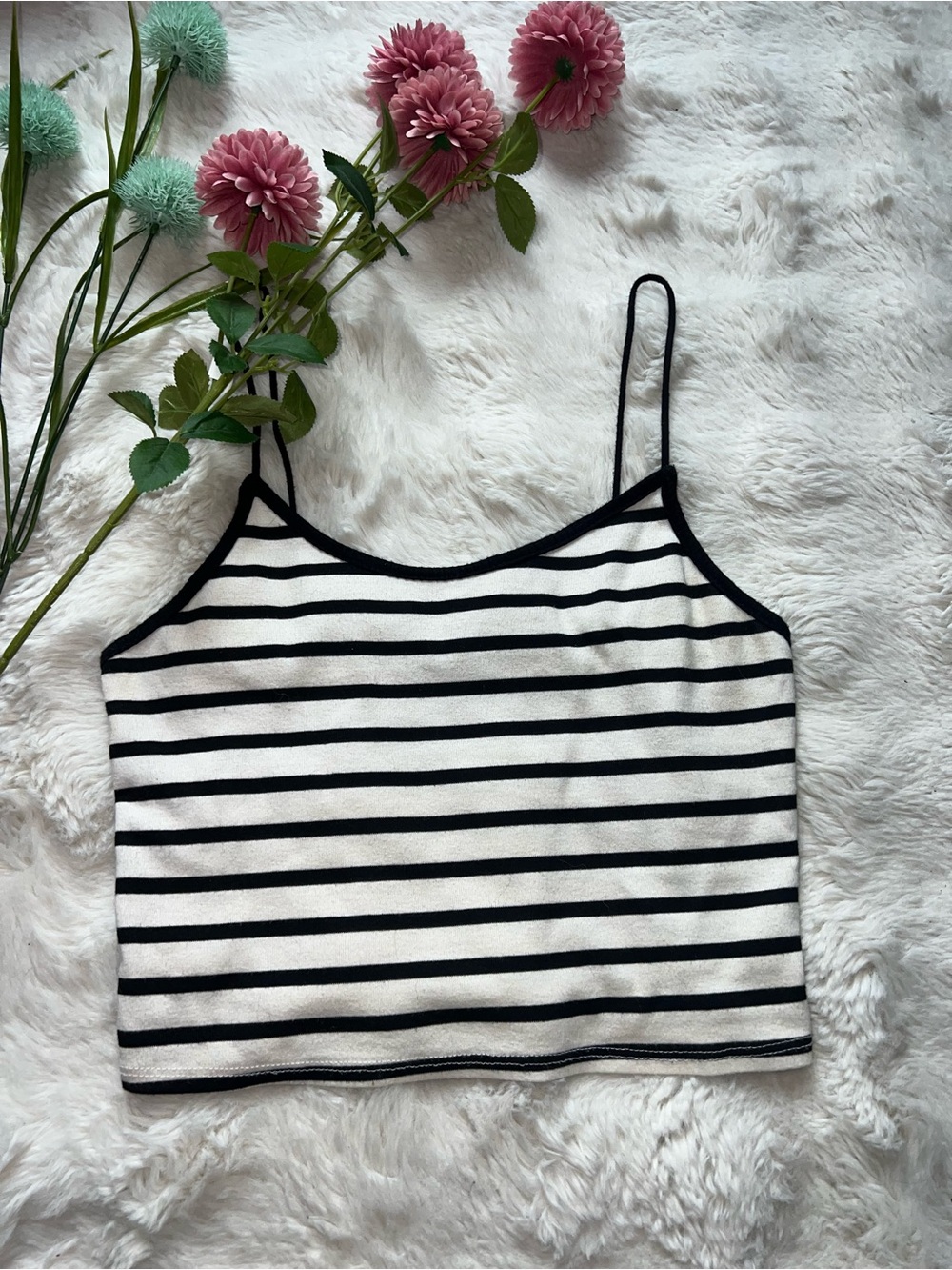 Timing Black and White Striped Cropped Tank